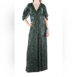 Nightway Womens Green Sequined Cape Long Gown 6 BHFO 0691 NWT